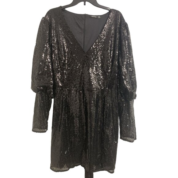 Boohoo Puff Sleeve Sequin Cocktail Mini Dress Size 20 - Picture 1 of 9